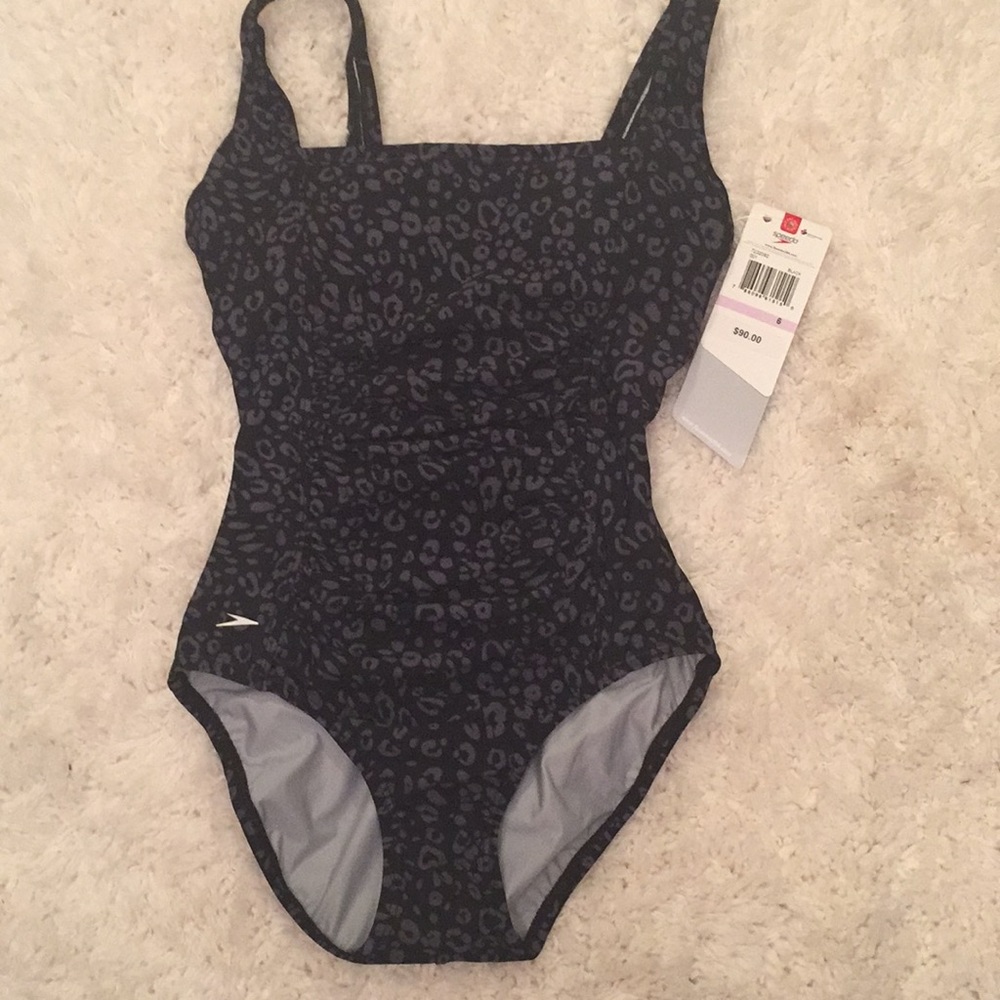 Speedo Black & Charcoal Leopard One-Piece Swimsuit